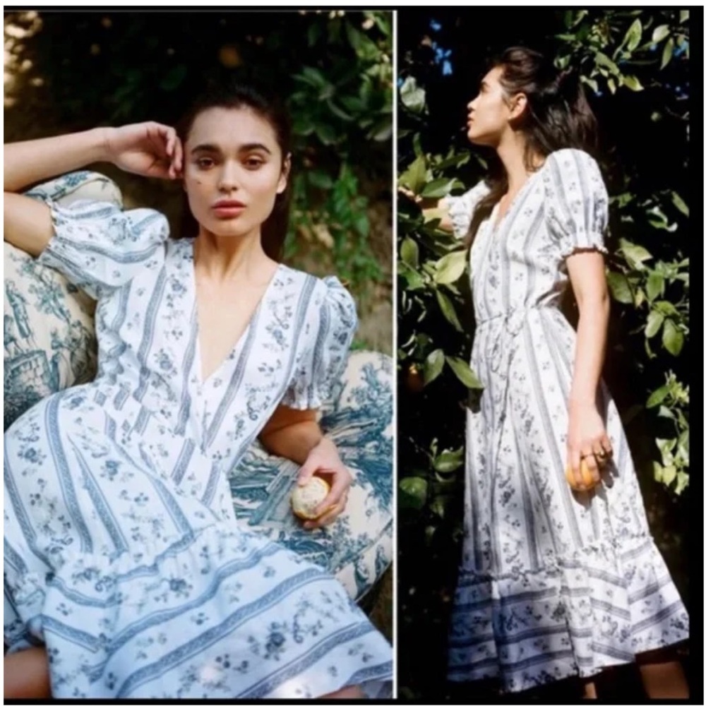 • Reformation • Midi Veronika Dress Roquefort Floral Print White & Blue XS - Picture 1 of 5